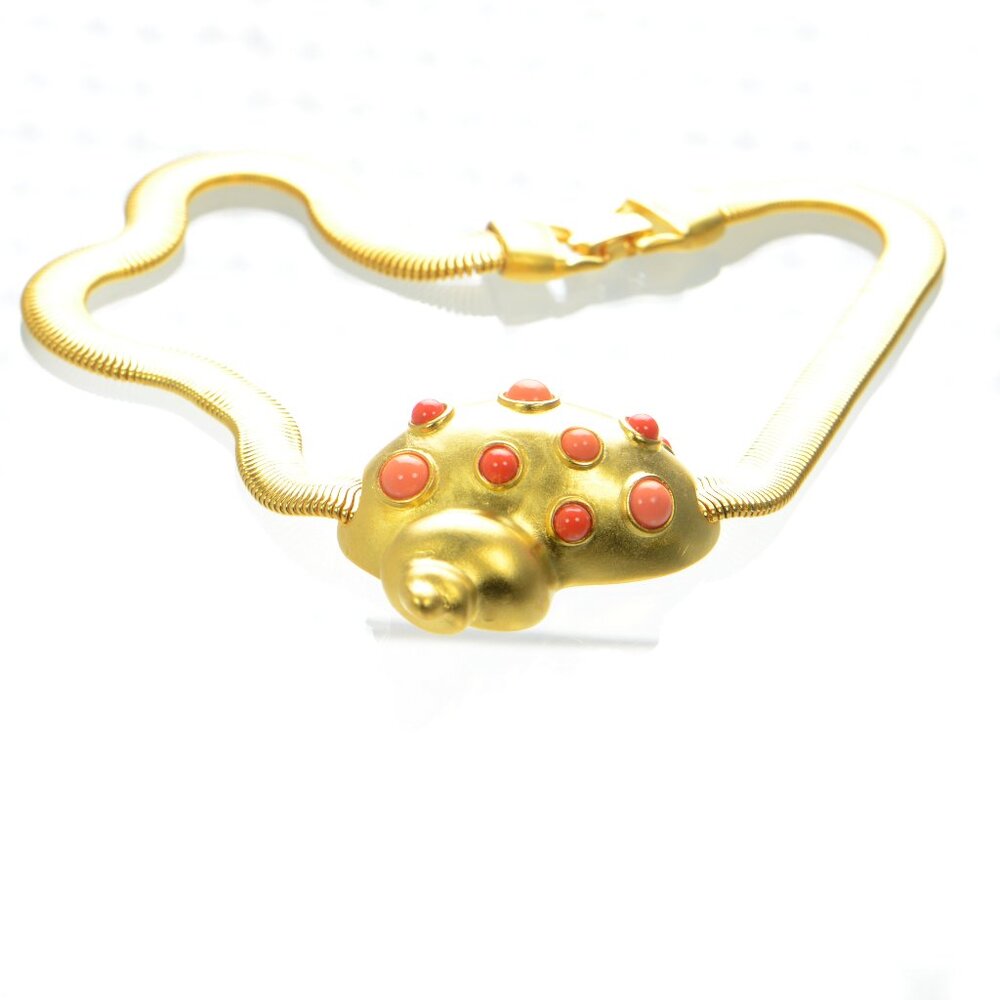 Vintage Kenneth Jay Lane Kjl Coral Cabochon Shell… - image 2